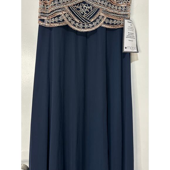 Betsy & Adam Women's Beaded Navy Gold Gown Size 10 Petite NWT Elegant Formal - Picture 7 of 16